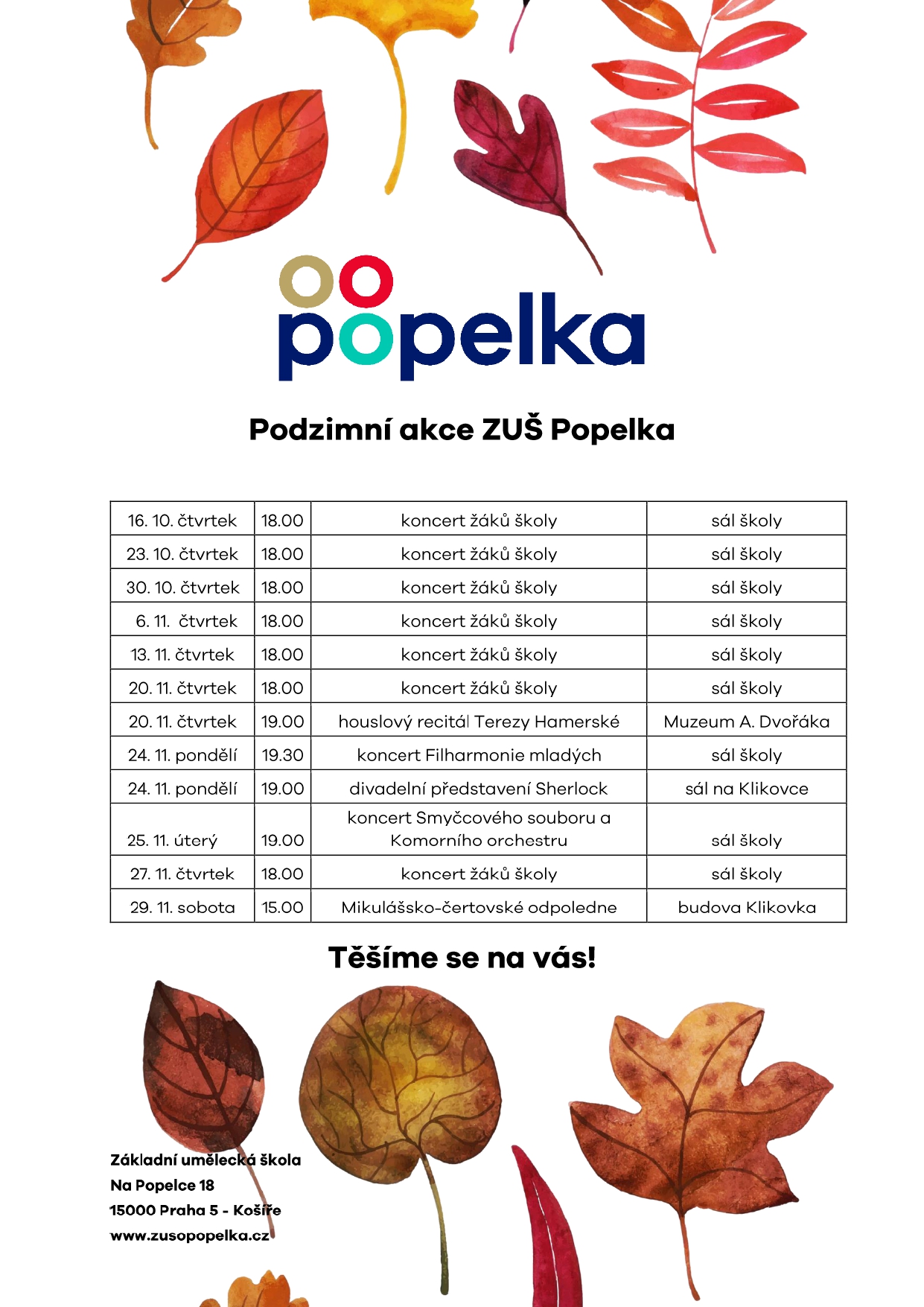 Přehled akcí ZUŠ Popelka - říjen/listopad 2025